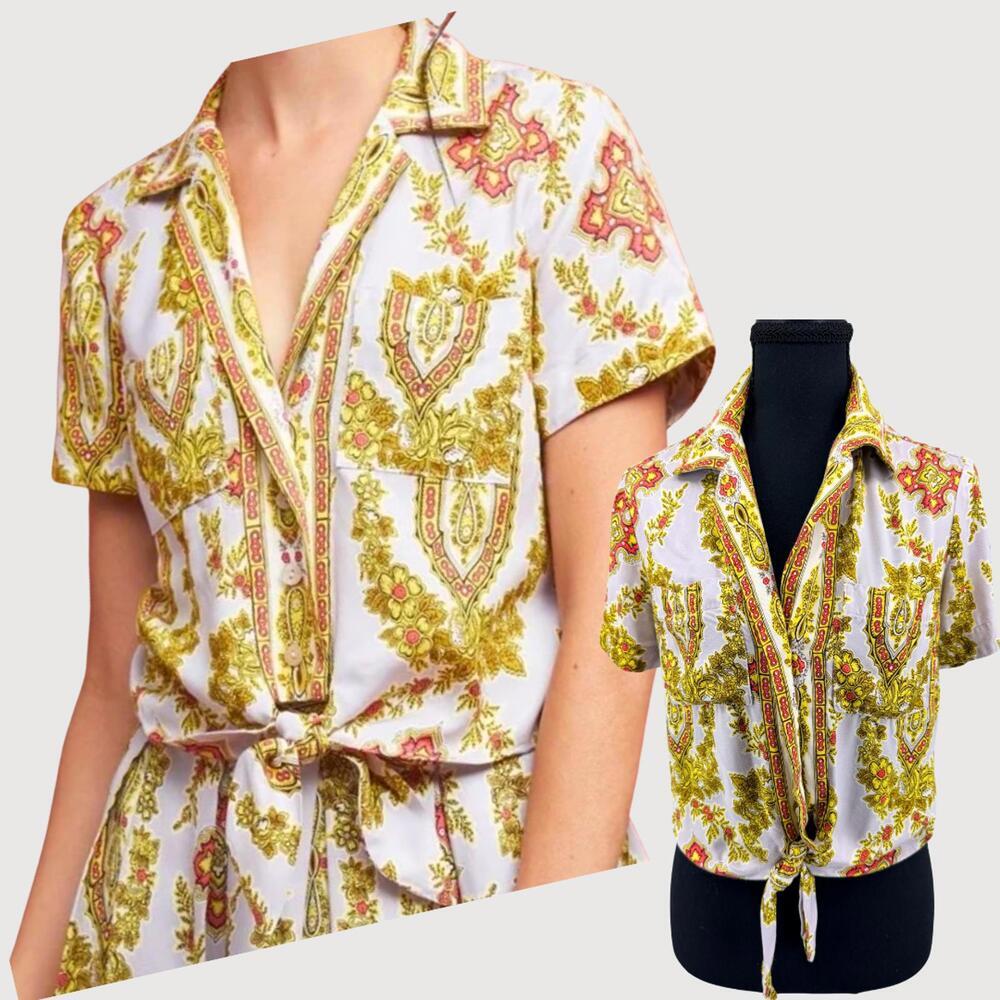 Anthropologie Maeve Scarf Print Cropped Blouse 6